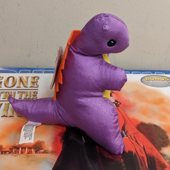 Vintage 1997 Dino Squeeze Purple and Yellow Parachute Cloth Plush Stuffed Animal - Picture 4 of 4